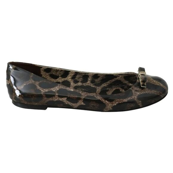 Dolce & Gabbana Brown Leopard Ballerina Flats Leather Women's Shoes